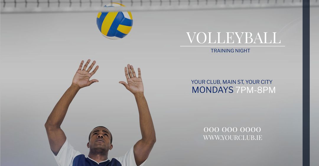 Volleyball Training Night Poster With Player Reaching For Ball And Event Details - Download Free Stock Templates Pikwizard.com