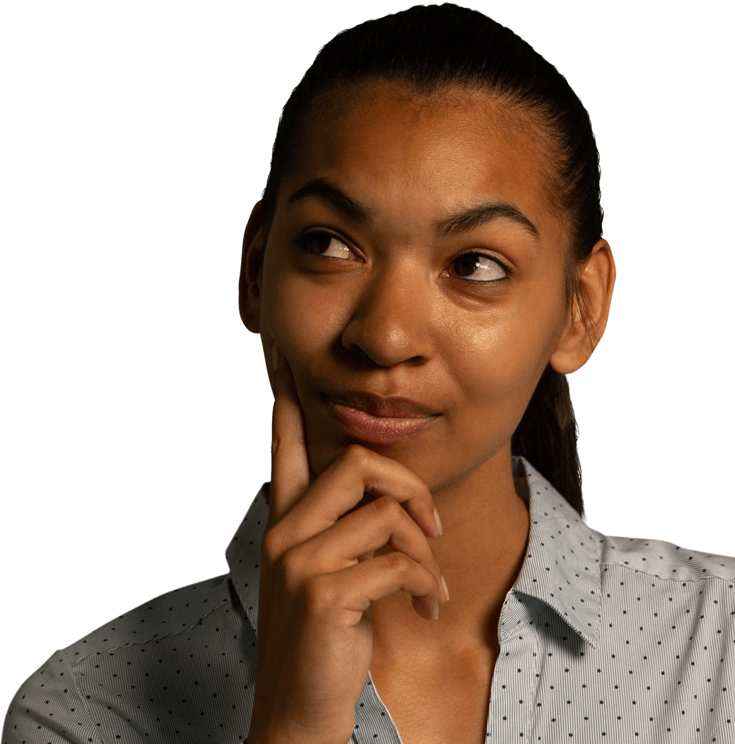Transparent Background Biracial Businesswoman Thinking Posing Isolated