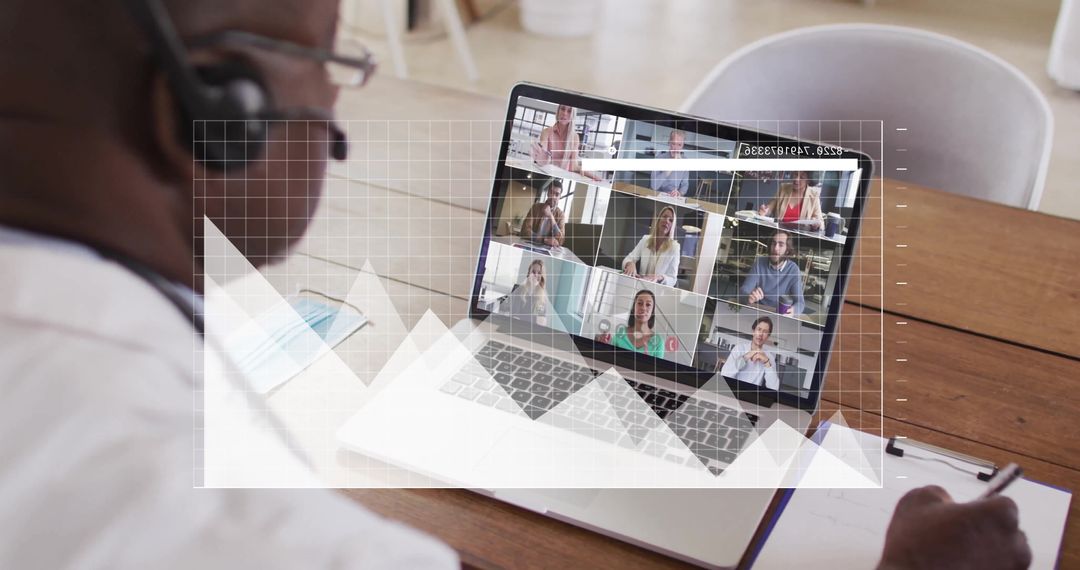 Virtual Business Meeting with Overlaying Financial Data Graph