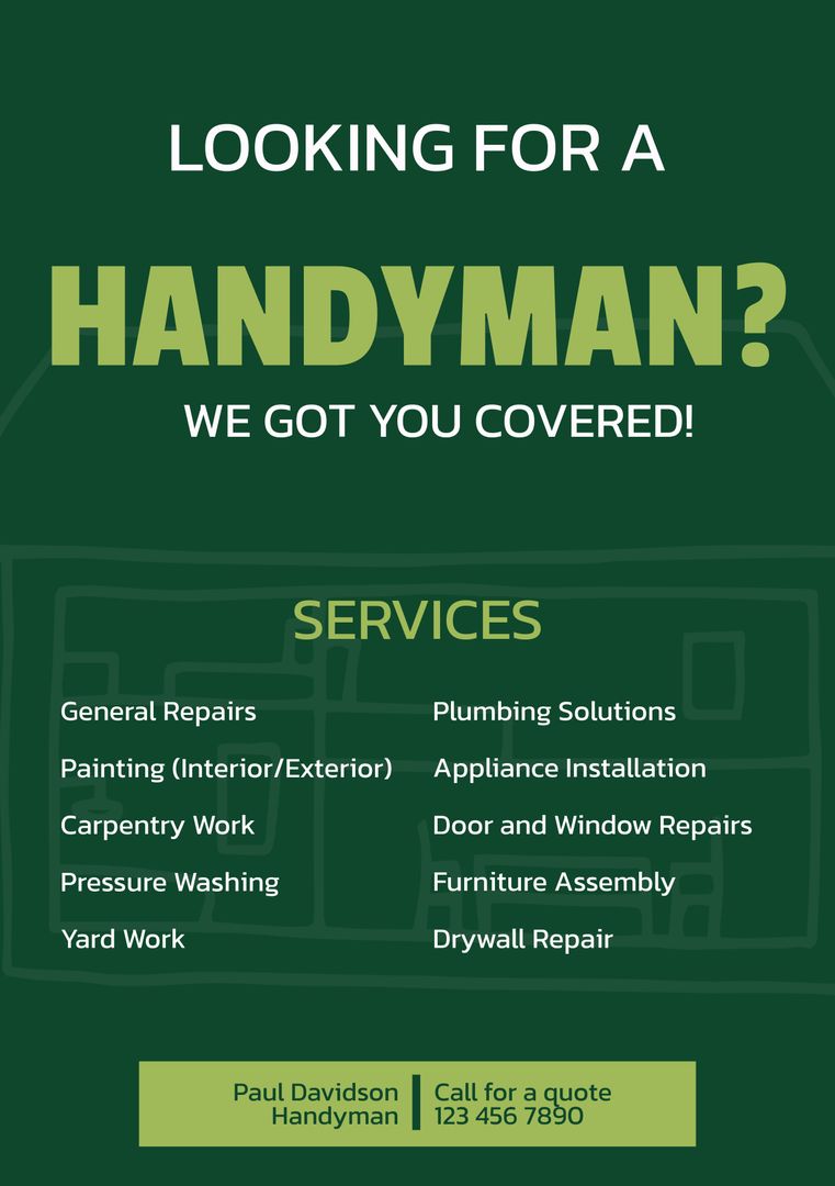 Handyman Services Ad with Contact Information and List of Services - Download Free Stock Templates Pikwizard.com