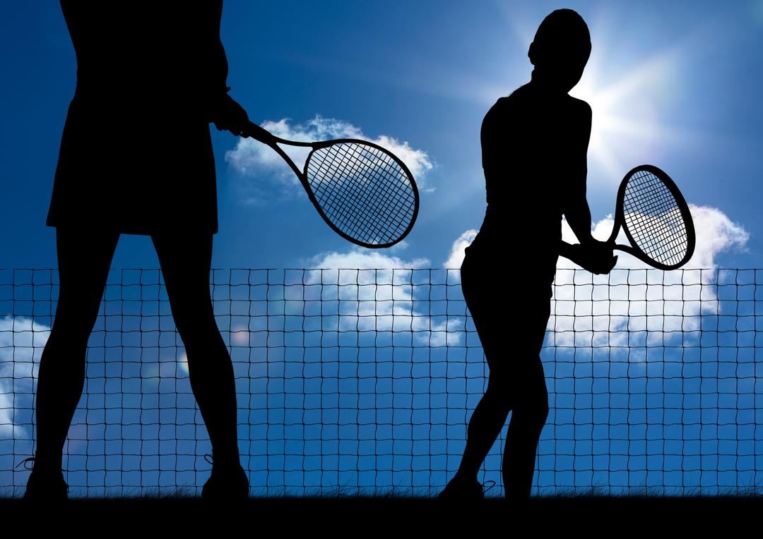 Silhouette of tennis player with rackets against sky background - Free Images, Stock Photos and Pictures on Pikwizard.com