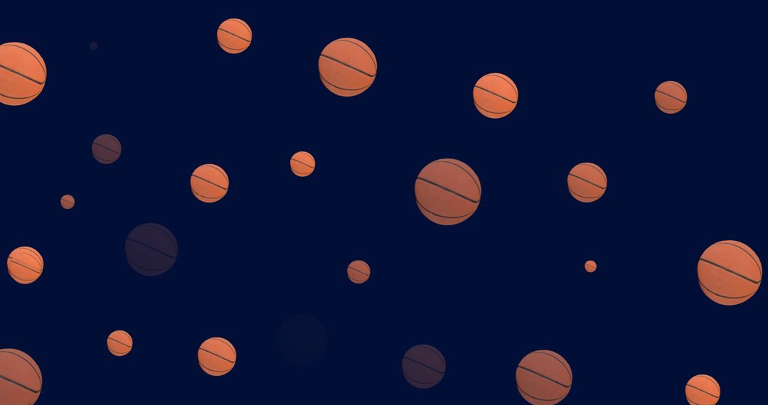 Multiple Basketballs Floating on Dark Blue Background