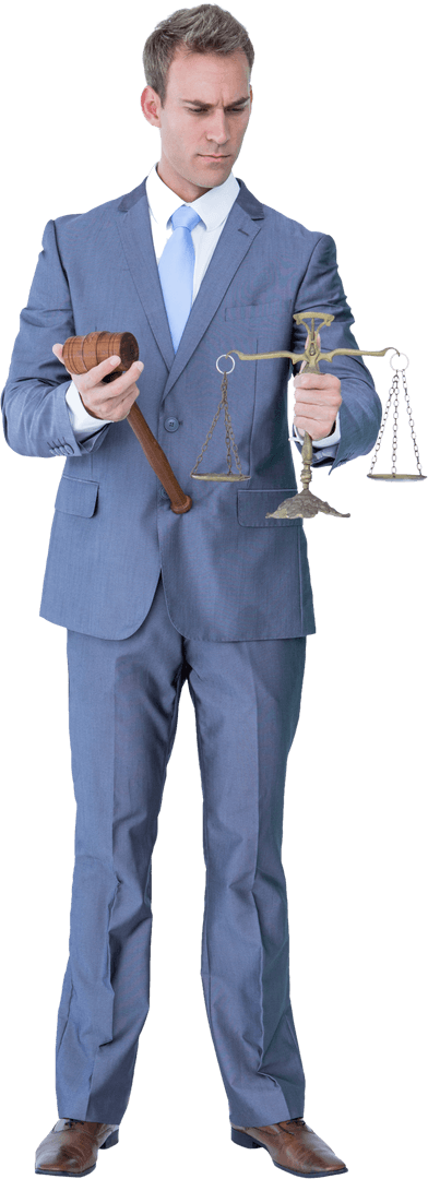 Transparent Businessman with Gavel and Scales of Justice
