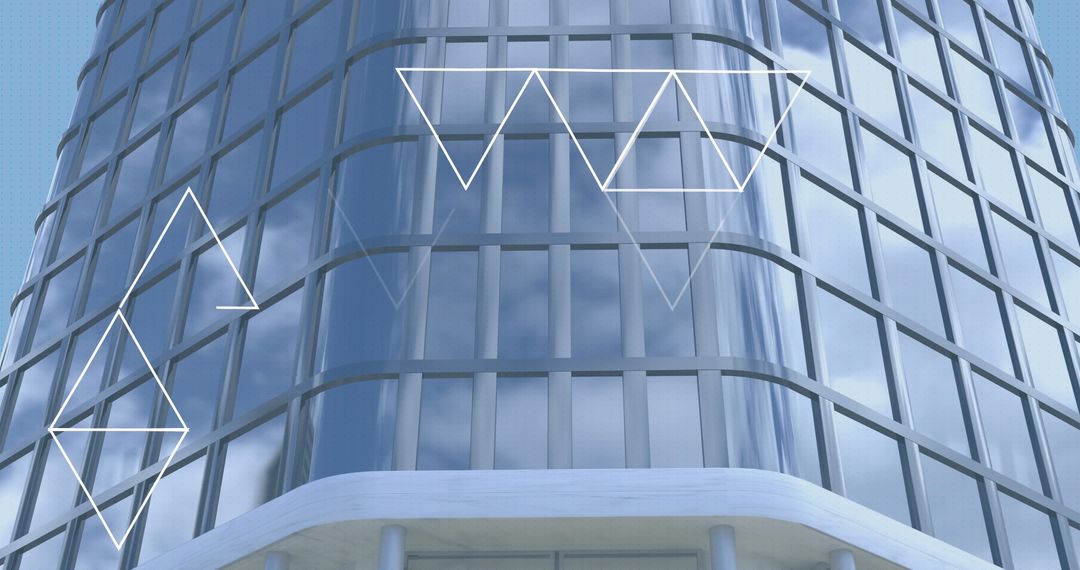 Modern Glass Skyscraper with Geometric Overlay in Urban Environment