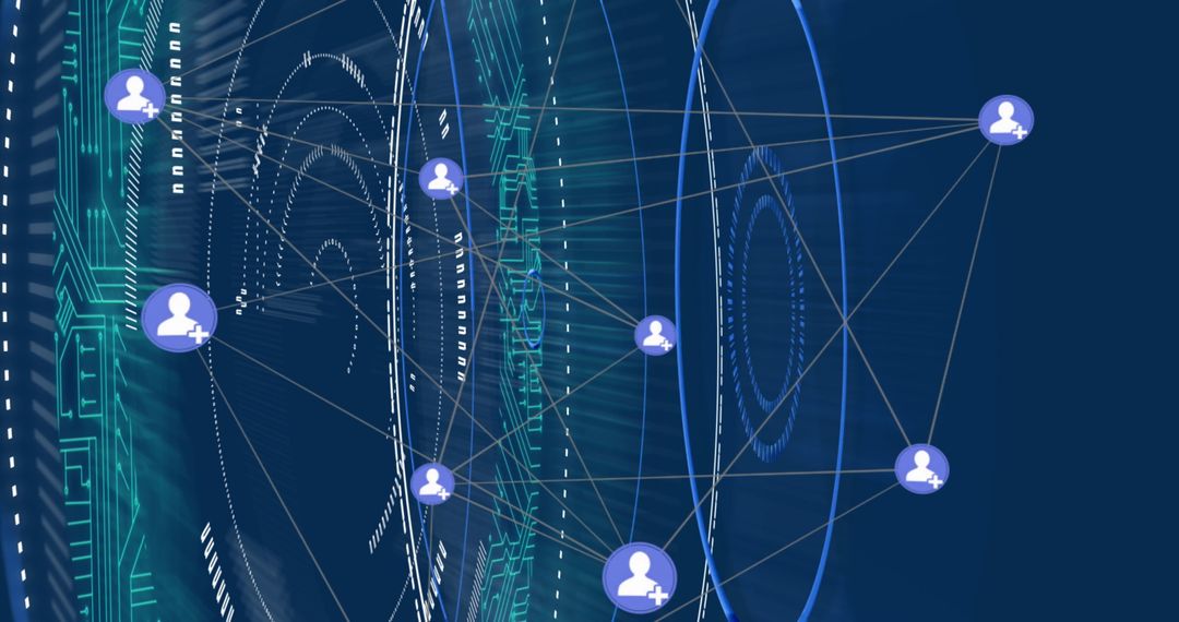 Digital Network Connections and Data Processing with Tech Icons