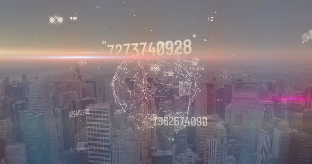 Futuristic Data Visualization Above Urban Skyline