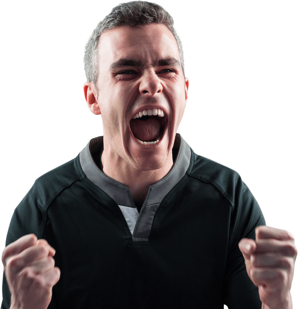 Excited Rugby Player Yelling with Transparent Background