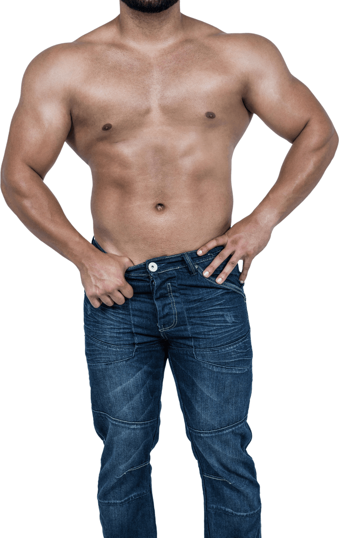 Transparent Muscular Man in Blue Jeans