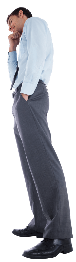 Transparent Young Businessman Thinking Hand on Chin