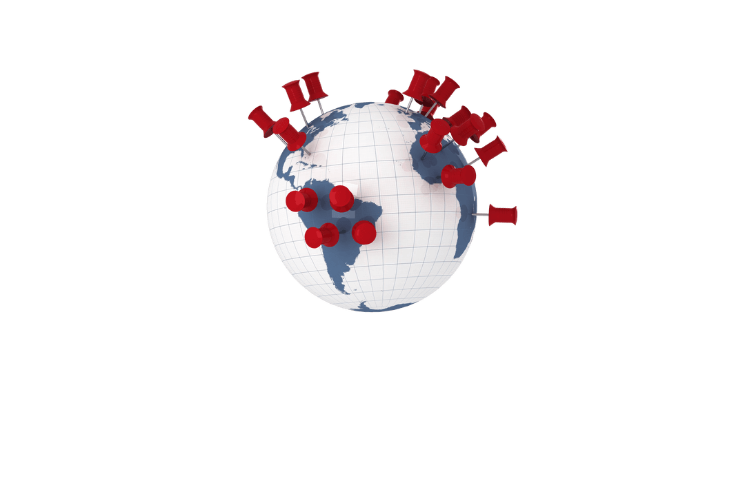 Digital Globe with Red Pins on Transparent Background for Travel Concept