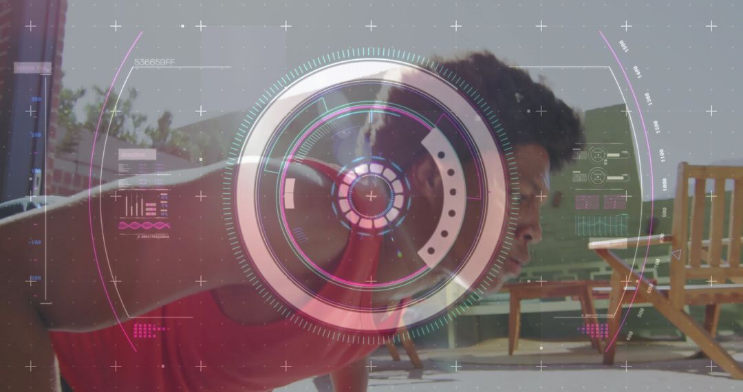 Determined Athlete Doing Pushups With Futuristic HUD Display