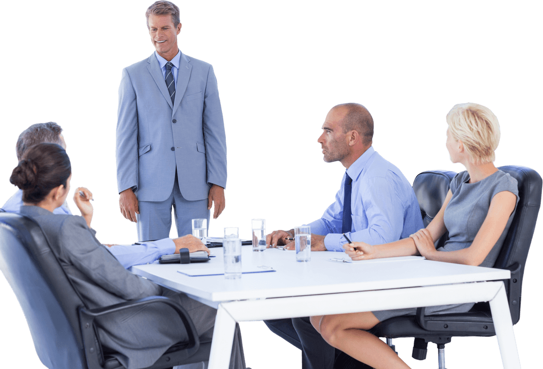 Transparent Business Presentation with Attentive Colleagues at Conference Table