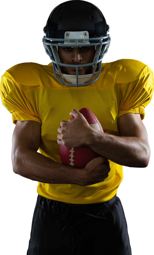 Transparent American Football Player Holding Ball Indoors in Yellow Uniform - Download Free Stock Images Pikwizard.com