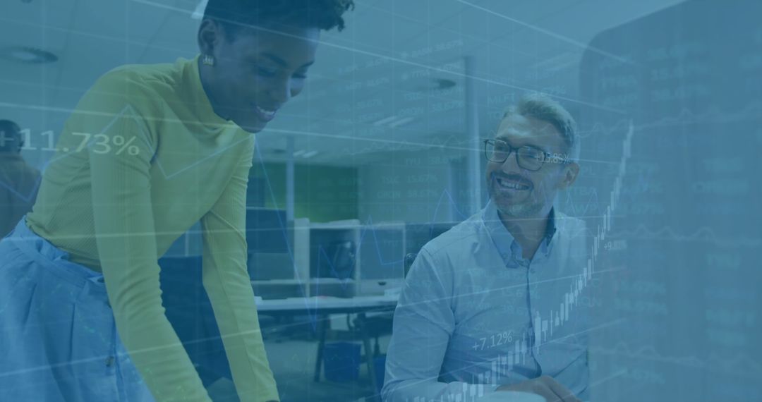 Diverse Professionals Collaborating with Financial Data Background