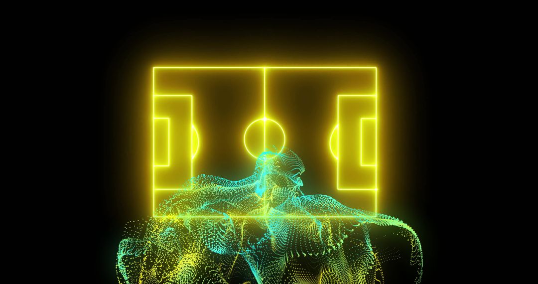 Futuristic Soccer Field with Neon and Digital Wave Design