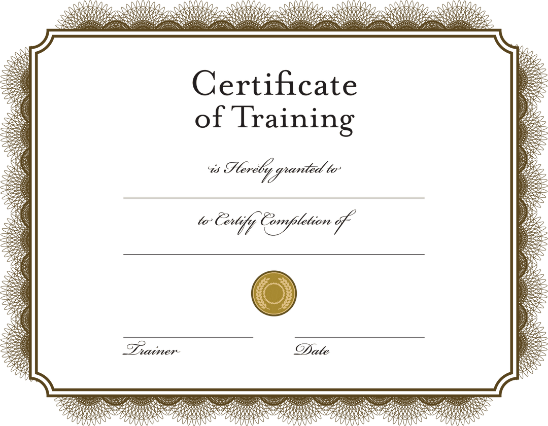 Certificate of Training Template on Transparent Background