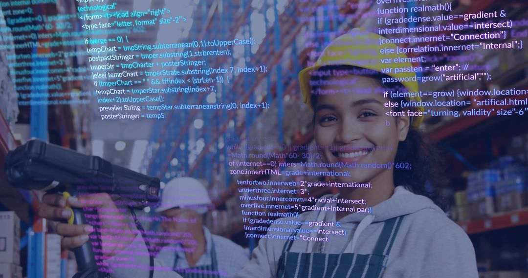 Warehouse Inventory Worker Utilizing Technology with Code Overlay