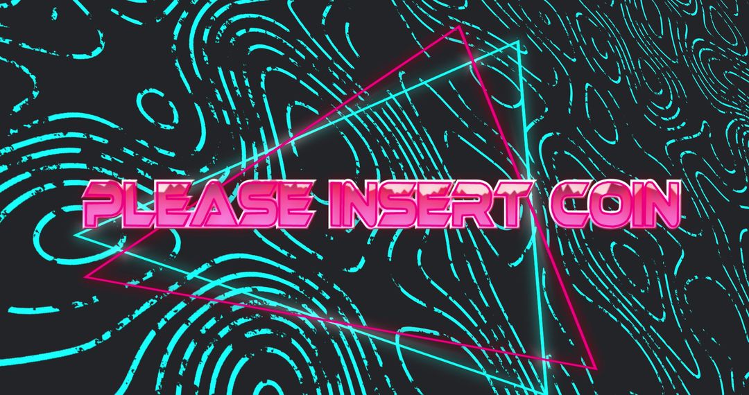 Retro Futuristic Arcade Poster with Neon Insert Coin Message