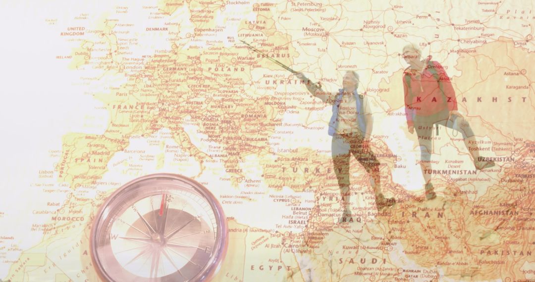 Couple Planning Travel Adventure with Map Of Europe and Asia