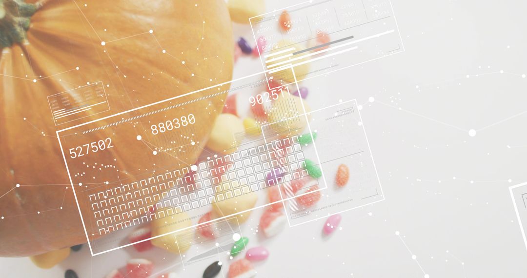 Pumpkin and Candy Featuring Futuristic HUD Overlay Creating Halloween Tech Concept
