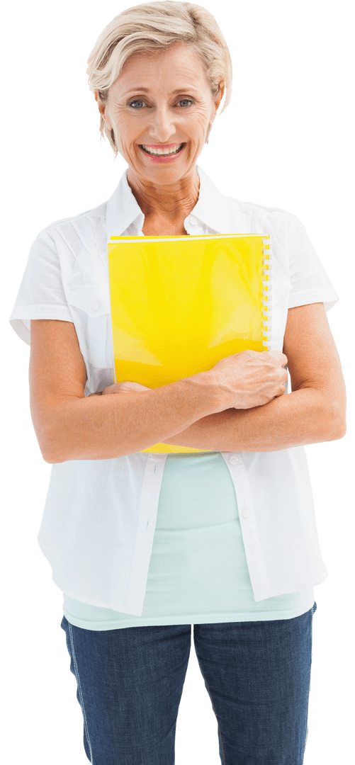 Smiling Mature Professional Holding Yellow Folder Transparent Background