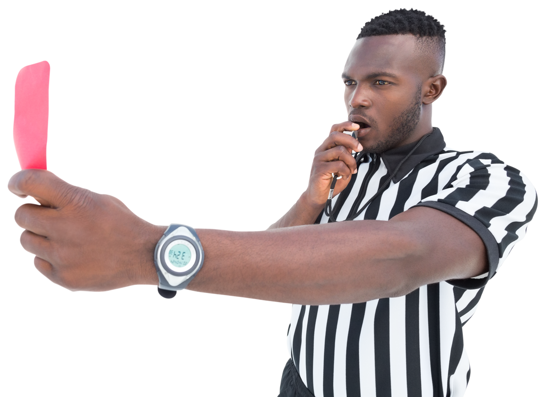 Referee Holding Transparent Red Card Wearing Striped Jersey - Download Free Stock Images Pikwizard.com