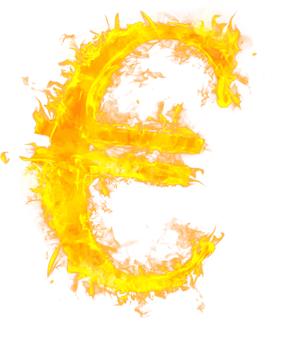 Burning Gold Euro Symbol on Transparent Background Currency Concept