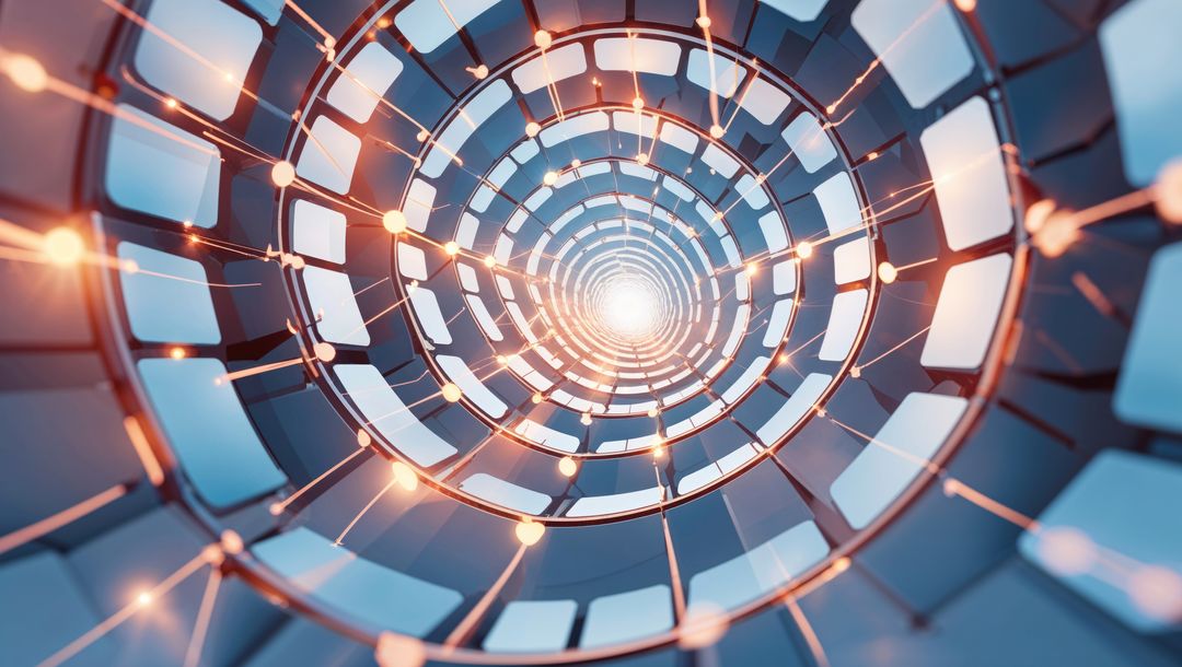 Futuristic Neon Digital Tunnel with Glowing Nodes