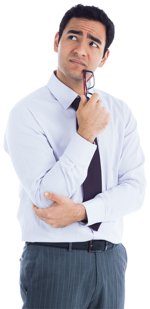 Transparent Background Businessman Wondering with Glasses