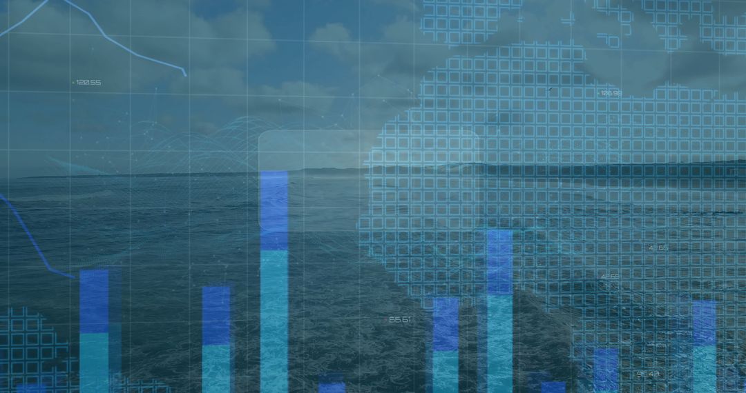 Digital Data Visualization Overlay on Open Sea Horizon