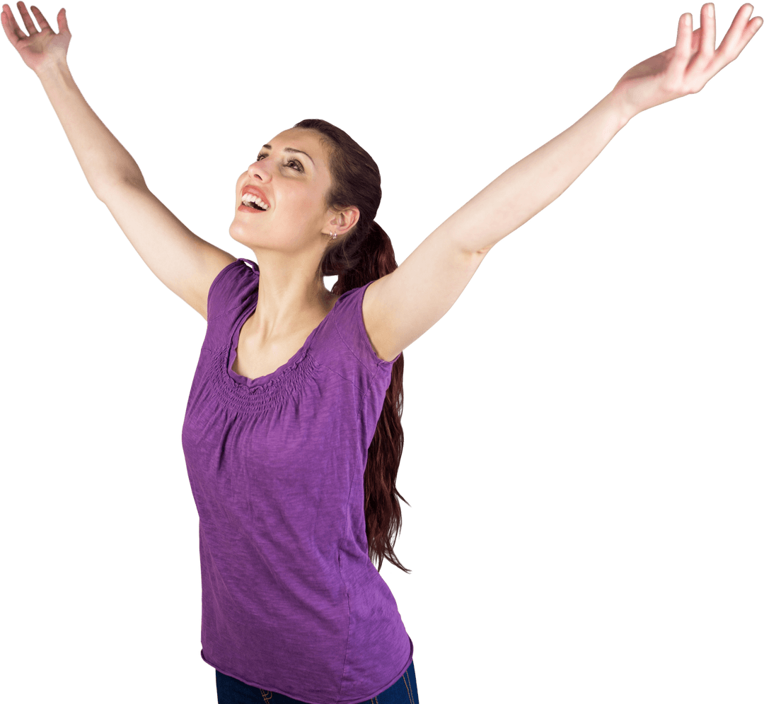 Transparent Woman Celebrating with Raised Arms Smiling Brightly