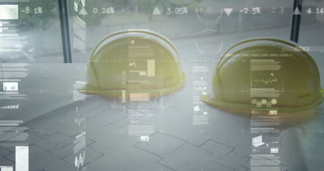 Architectural Plans with Helmets and Digital Data Overlaying Impressions