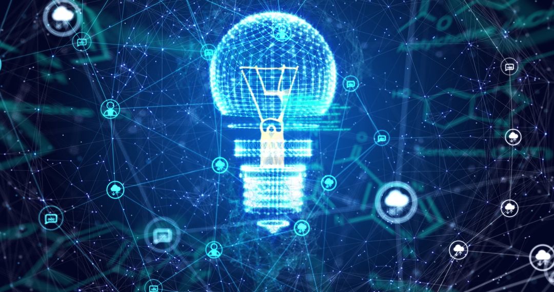 Futuristic Digital Light Bulb with Cloud Data Processing