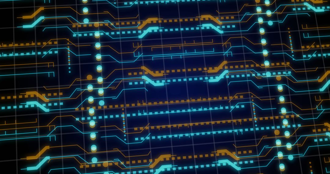 Glowing Futuristic Circuit Board Design on Dark Background