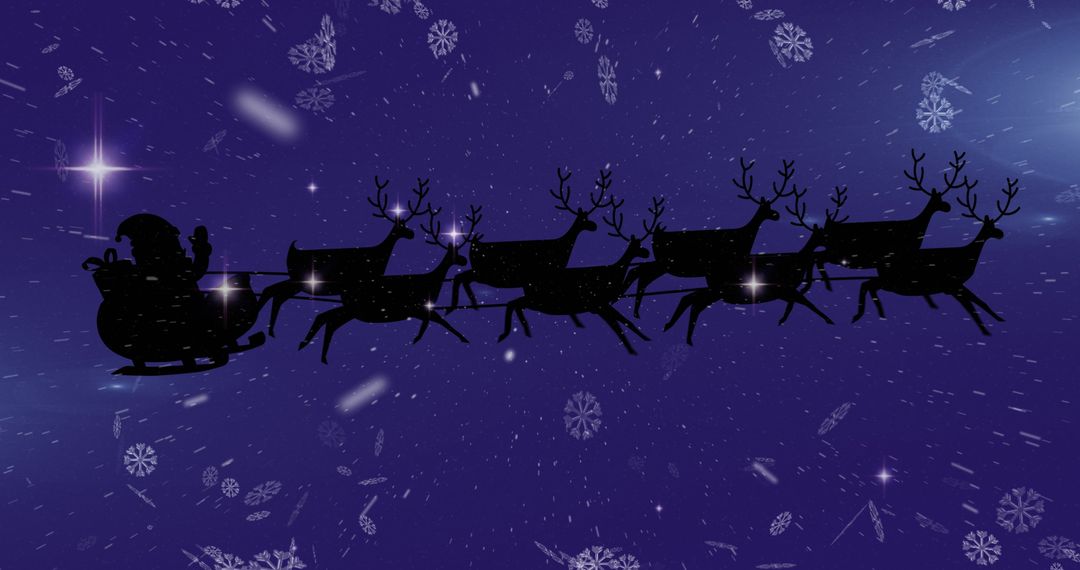 Christmas Silhouette of Santa in Sleigh with Reindeer on Starry Night - Free Images, Stock Photos and Pictures on Pikwizard.com