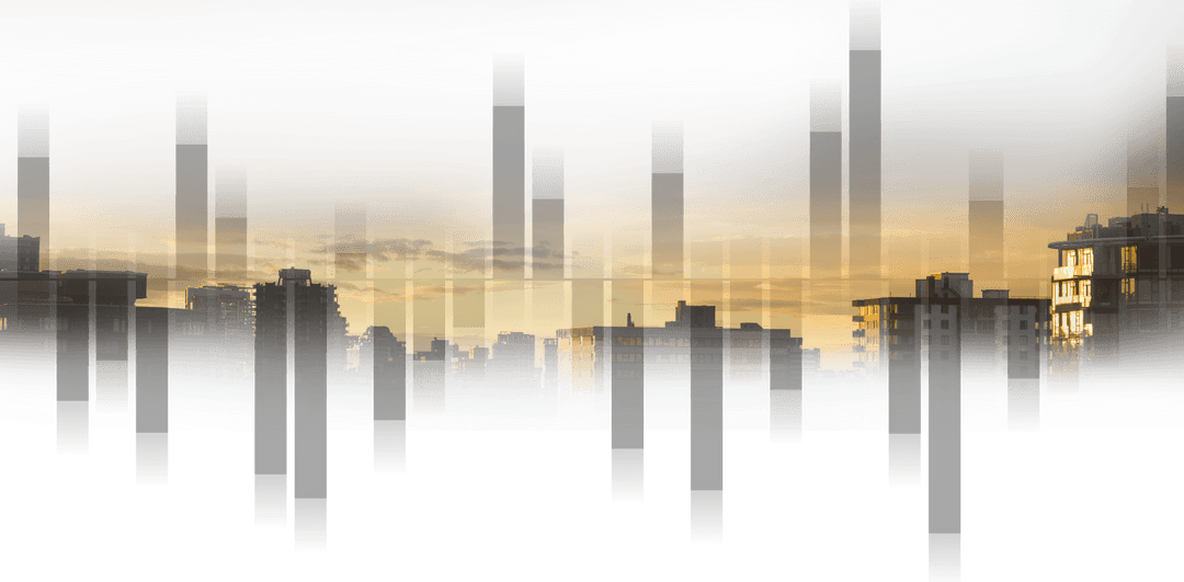 Digitally Rendered Transparent City Skyline with Abstract Design