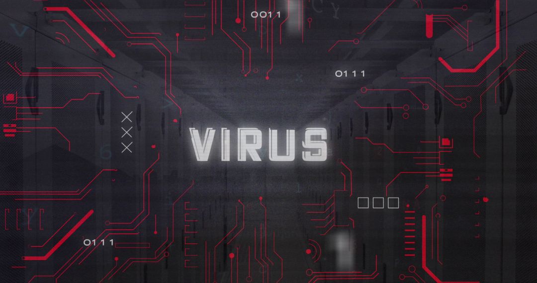 Digital Interface Warning with Virus Alert Over Servers