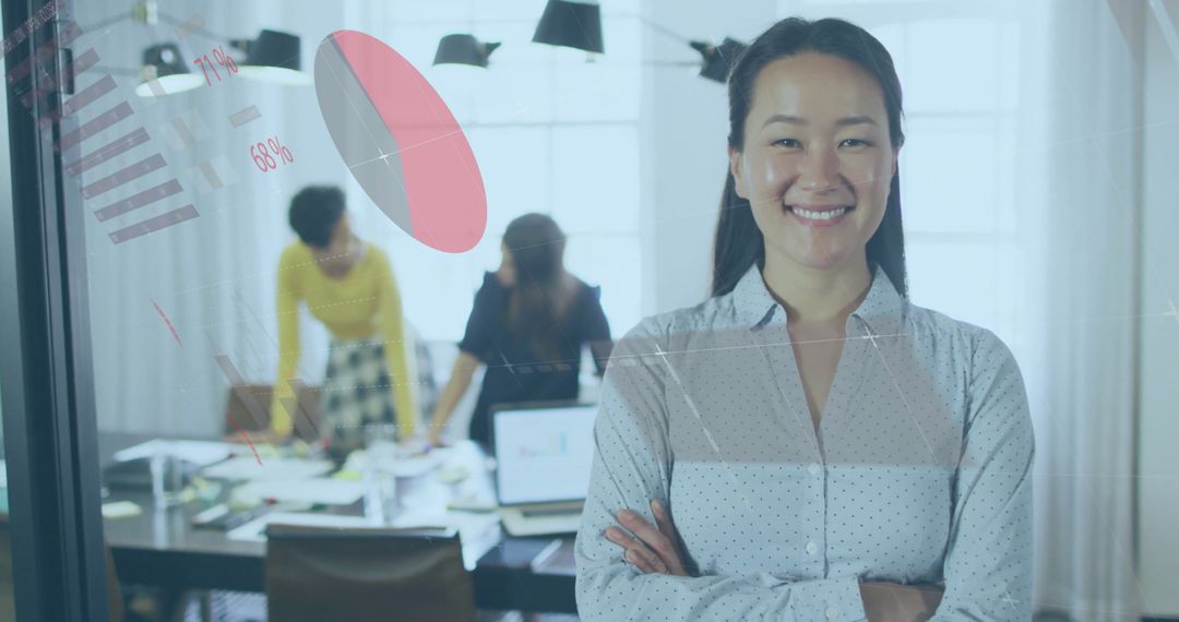 Asian Businesswoman Connecting with Data Analytics in Office