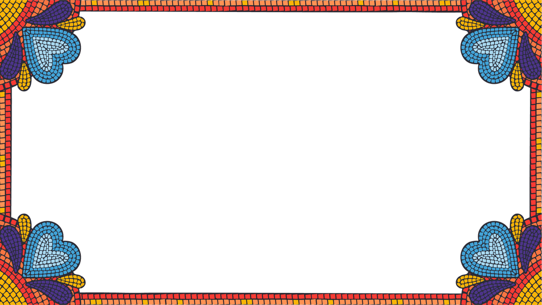 Mosaic Frame with Hearts and Red-Yellow Border, Transparent Background