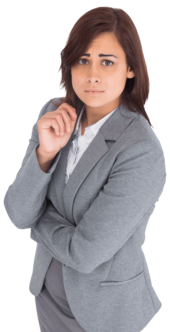 Businesswoman Pondering on Transparent Background Isolated for Virtual or Digital Use
