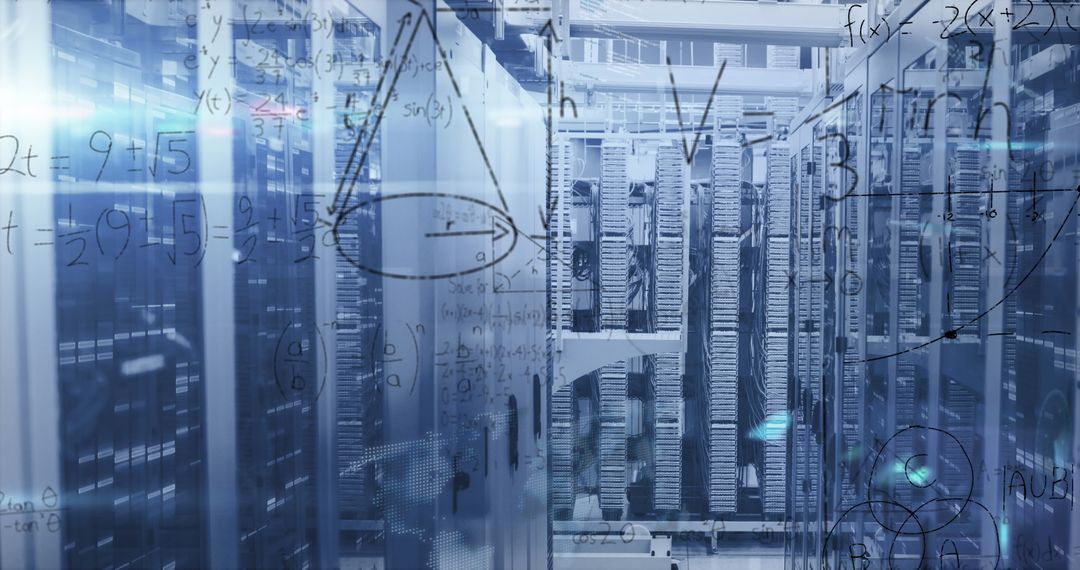Innovative Data Center with Overlaid Mathematical Formulas