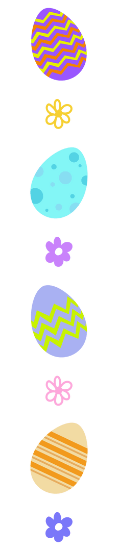 Colorful Easter Eggs with Flower Accents on Transparent Canvas