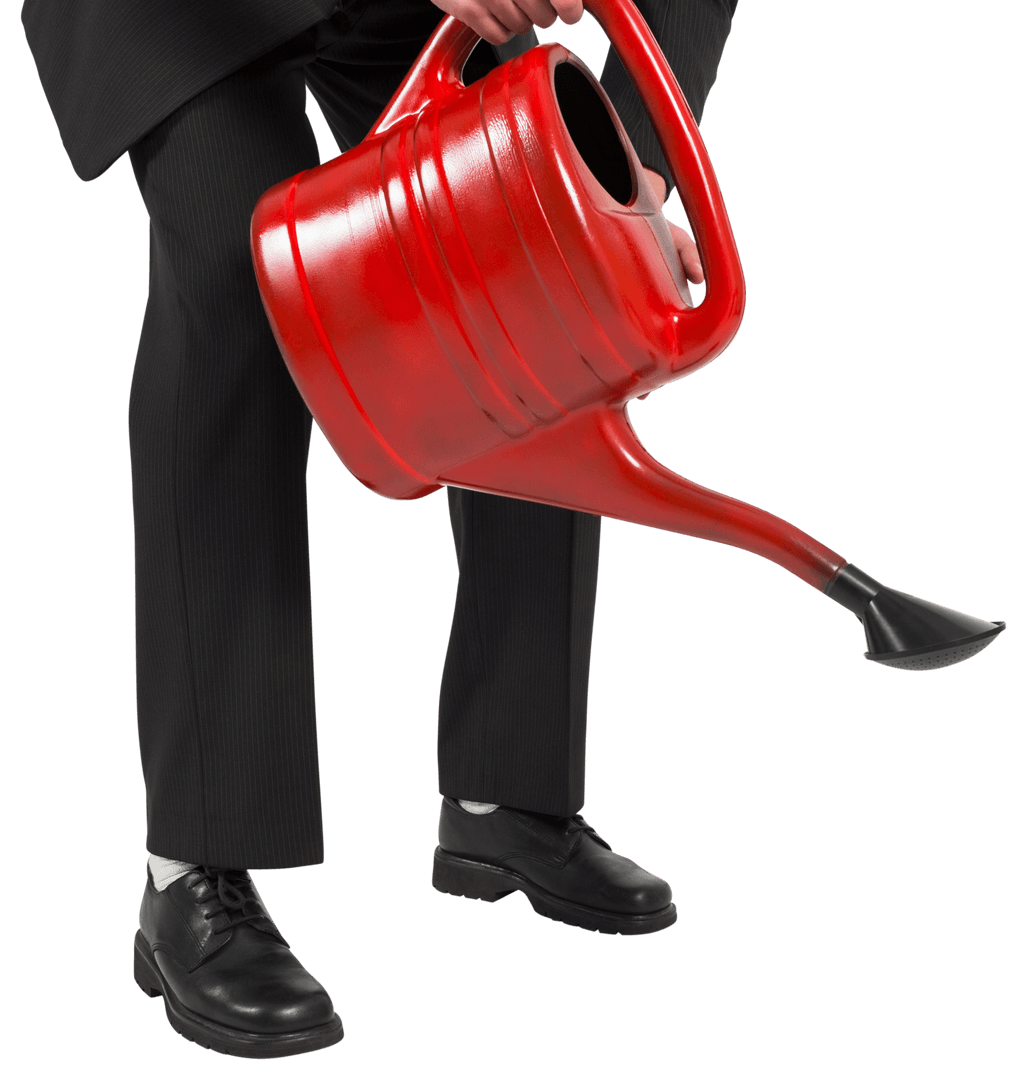 Businessman Holding Red Watering Can on Transparent Background