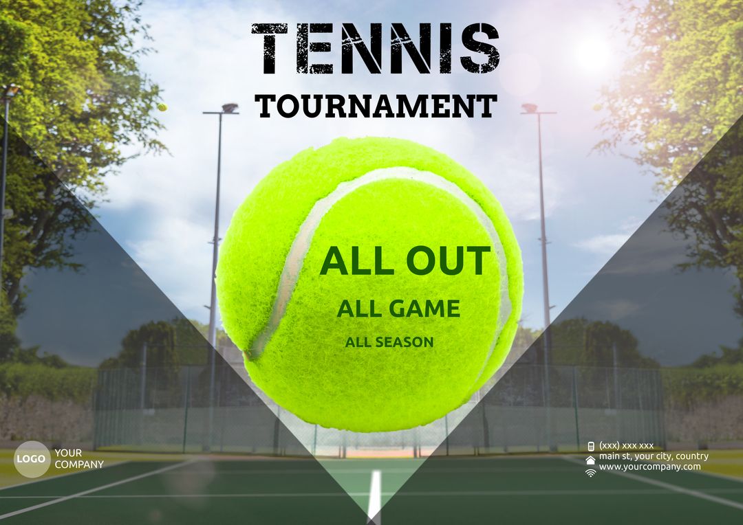 Dynamic Tennis Tournament Advertising Poster with Bright Tennis Ball - Download Free Stock Templates Pikwizard.com