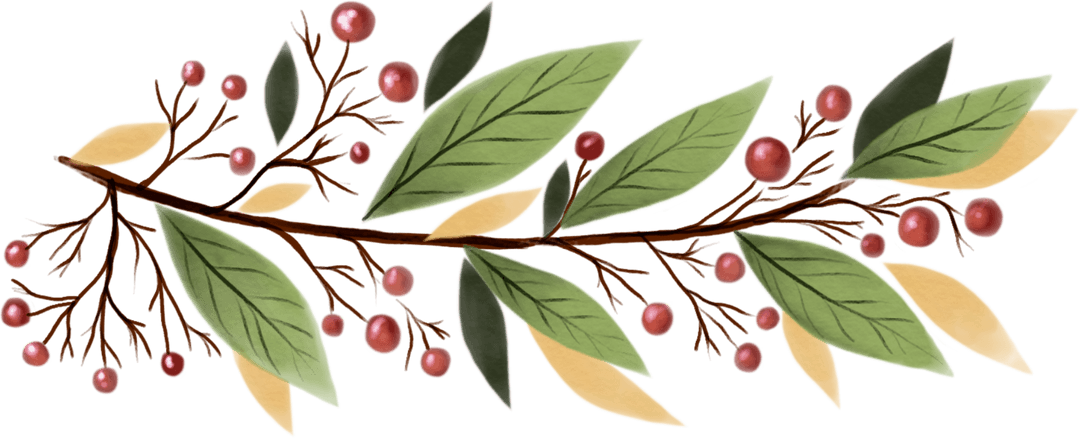 Digital Green Plant Branch with Leaves and Berries on Transparent Background