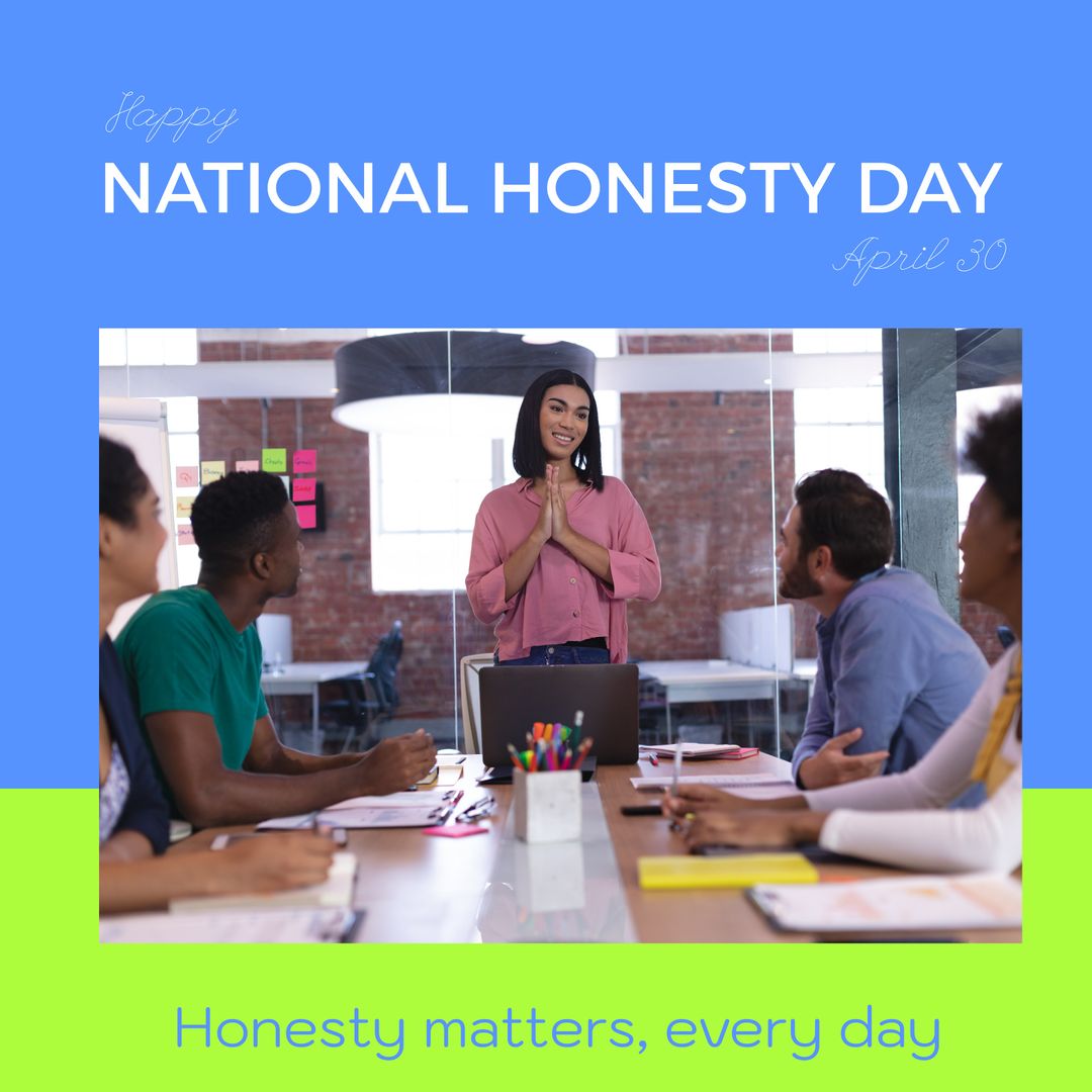 Meeting in Office Celebrating National Honesty Day with Multiracial Team