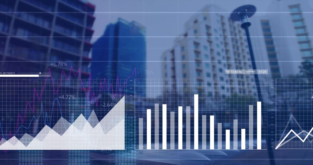 Digital Data Analytics Interface Over Urban Skyline