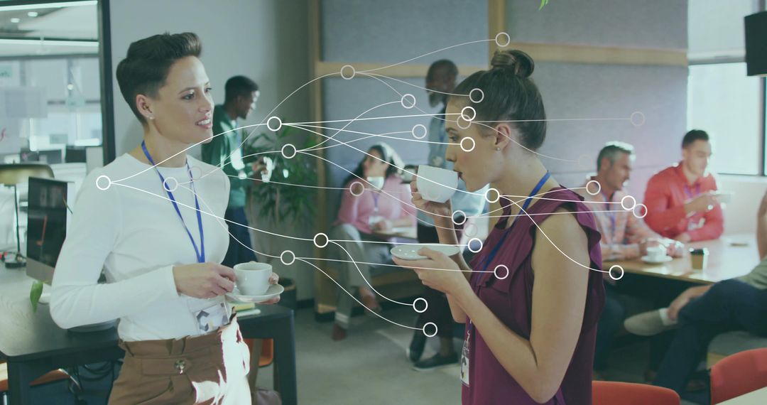 Networking in Office Lounge with Coffee and Colleagues