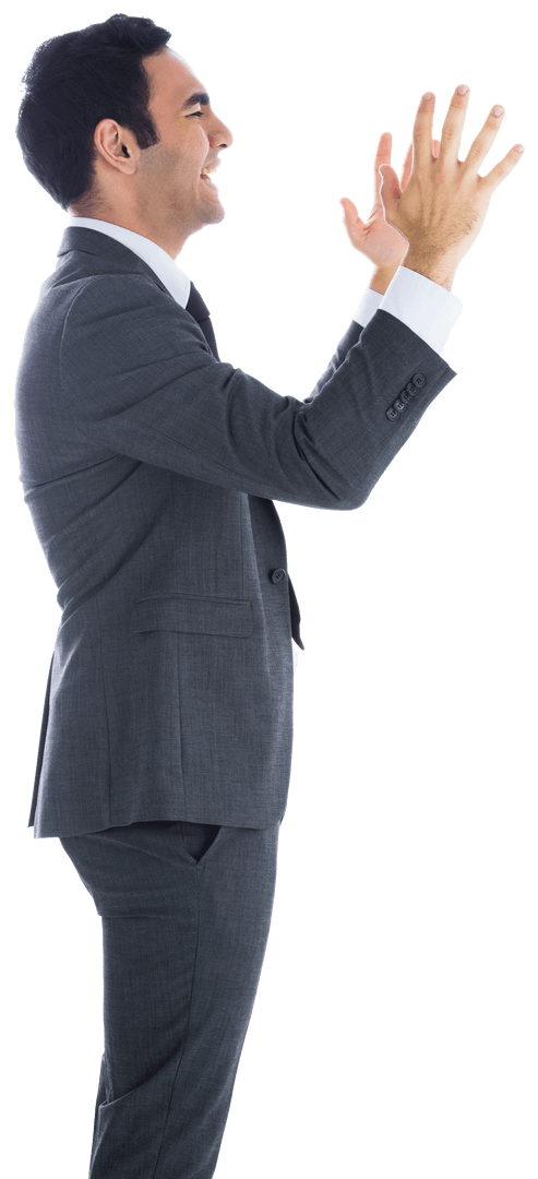 Transparent Businessman Applauding Enthusiastically in Suit