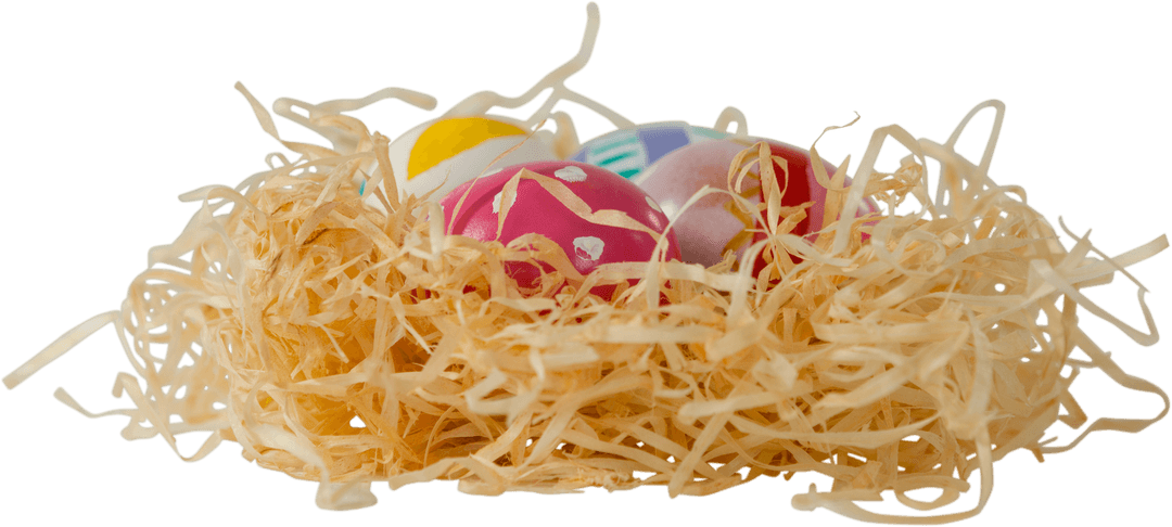 Colorful Easter Eggs in Crafted Paper Nest on Transparent Background
